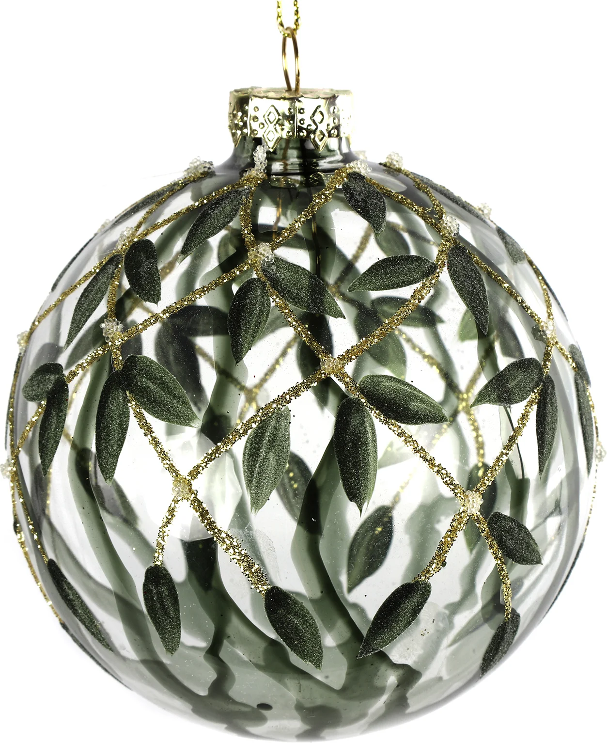 Countryfield kerstbal Neola groen / transparant D 15 cm