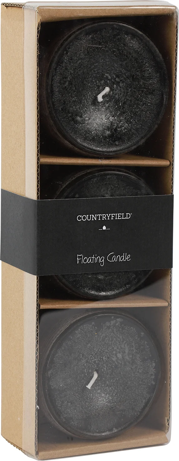 Countryfield drijfkaars Bollie zwart 18 uur 3 stuks
