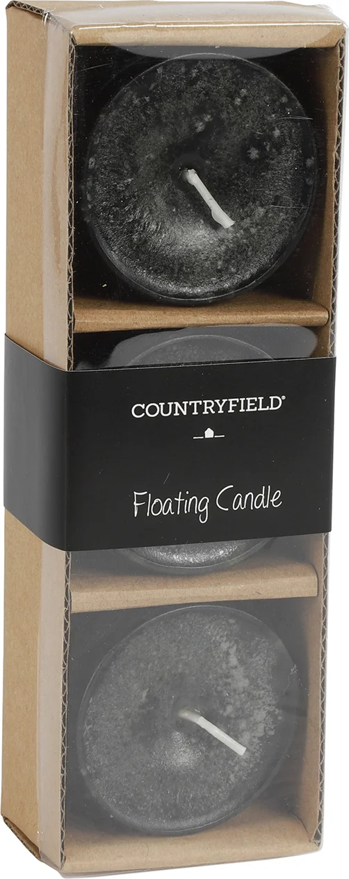 Countryfield drijfkaars Bollie zwart 5 uur D 5 H 4 cm 3 stuks