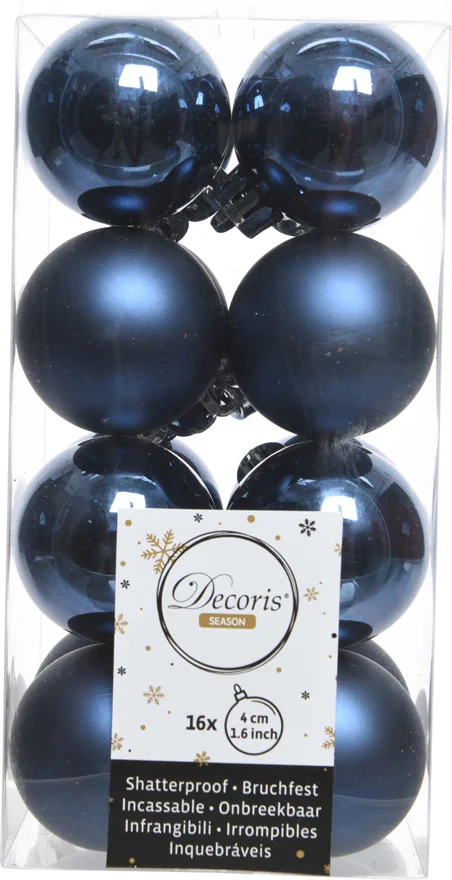 Decoris kerstbal donkerblauw D 4 cm 16 stuks