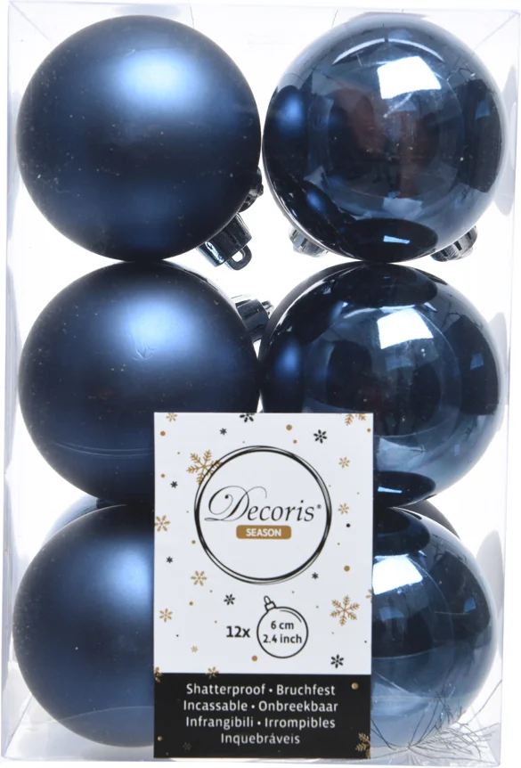 Decoris kerstbal blauw D 6 cm 12 stuks