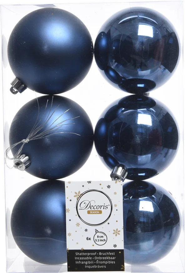 Decoris kerstbal blauw D 8 cm 6 stuks