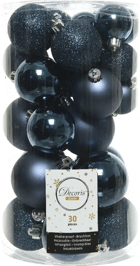 Decoris kerstbal blauw D 4 / 5 / 6 cm 30 stuks