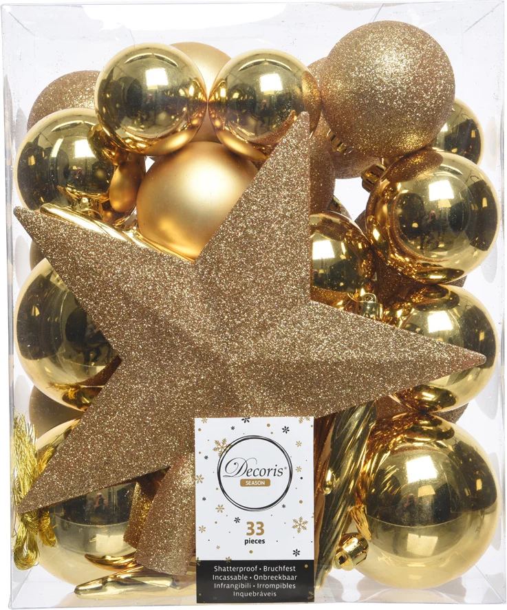 Decoris kerstboomdecoratie Marilene goud 33-delig