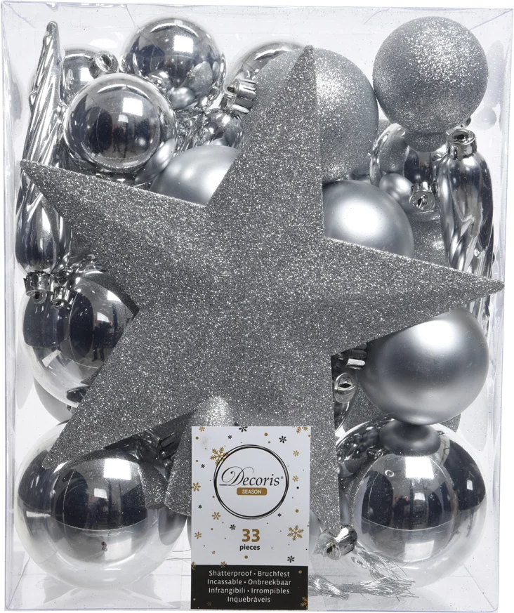 Decoris kerstboomdecoratie Marilene zilver 33-delig