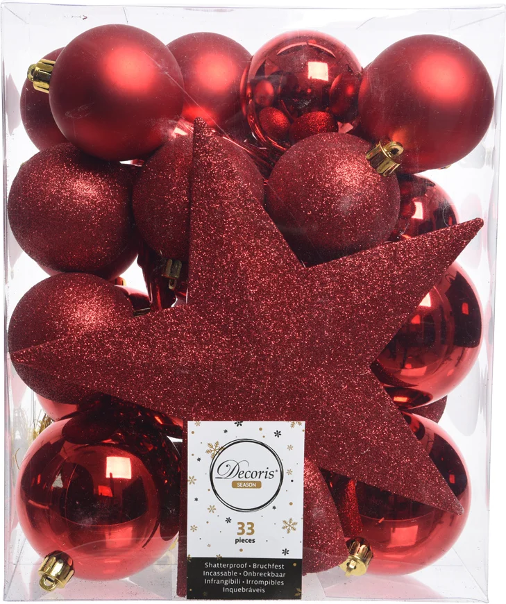 Decoris kerstboomdecoratie Marilene rood 33-delig
