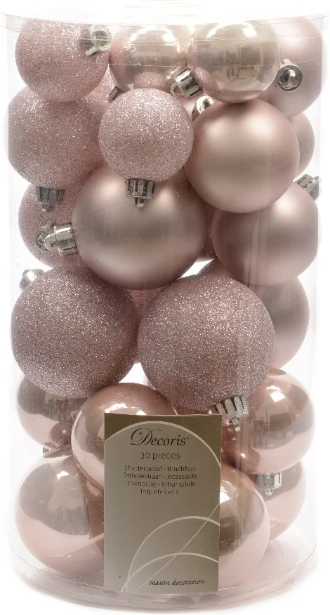 Decoris kerstbal parel roze D 4 / 5 / 6 cm 30 stuks