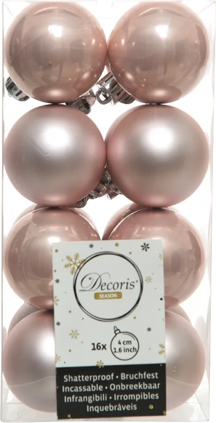 Decoris kerstbal roze mat en glanzend D 4 cm 16 stuks