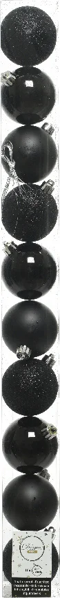 Decoris kerstbal zwart D 6 cm 10 stuks