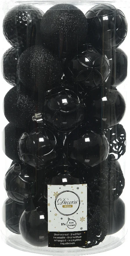 Decoris kerstbal zwart D 6 cm 37 stuks
