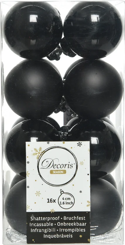 Decoris kerstbal zwart D 4 cm 16 stuks