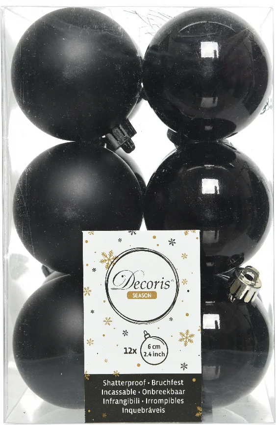 Decoris kerstbal zwart D 6 cm 12 stuks