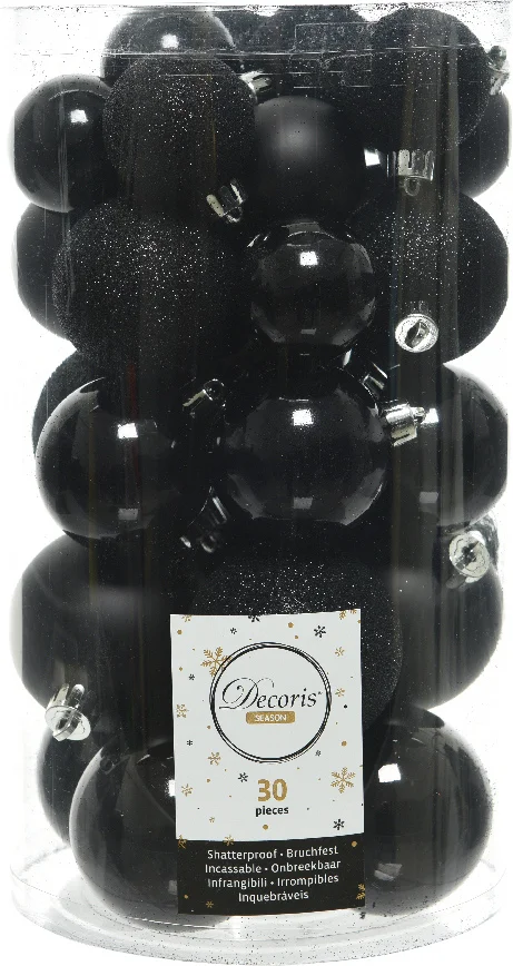 Decoris kerstbal zwart D 4 / 5 / 6 cm 30 stuks