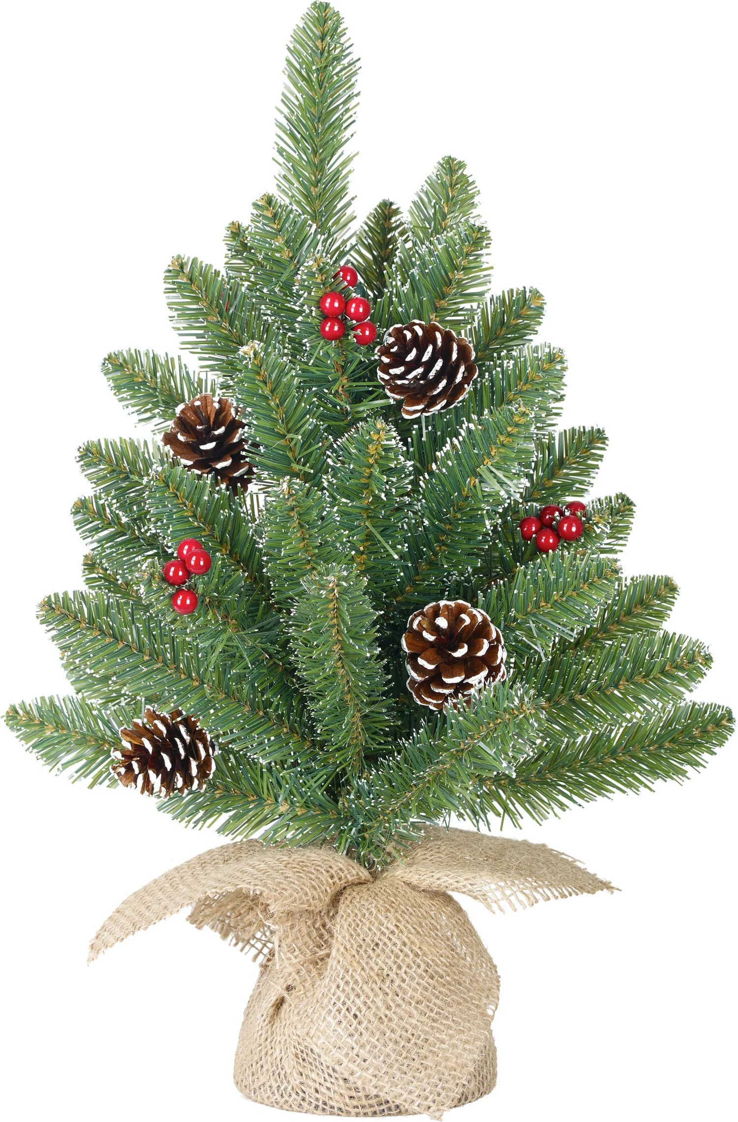 Black Box mini kunstkerstboom Burlap Creston met versiering op jute voet D 15 H 30 cm