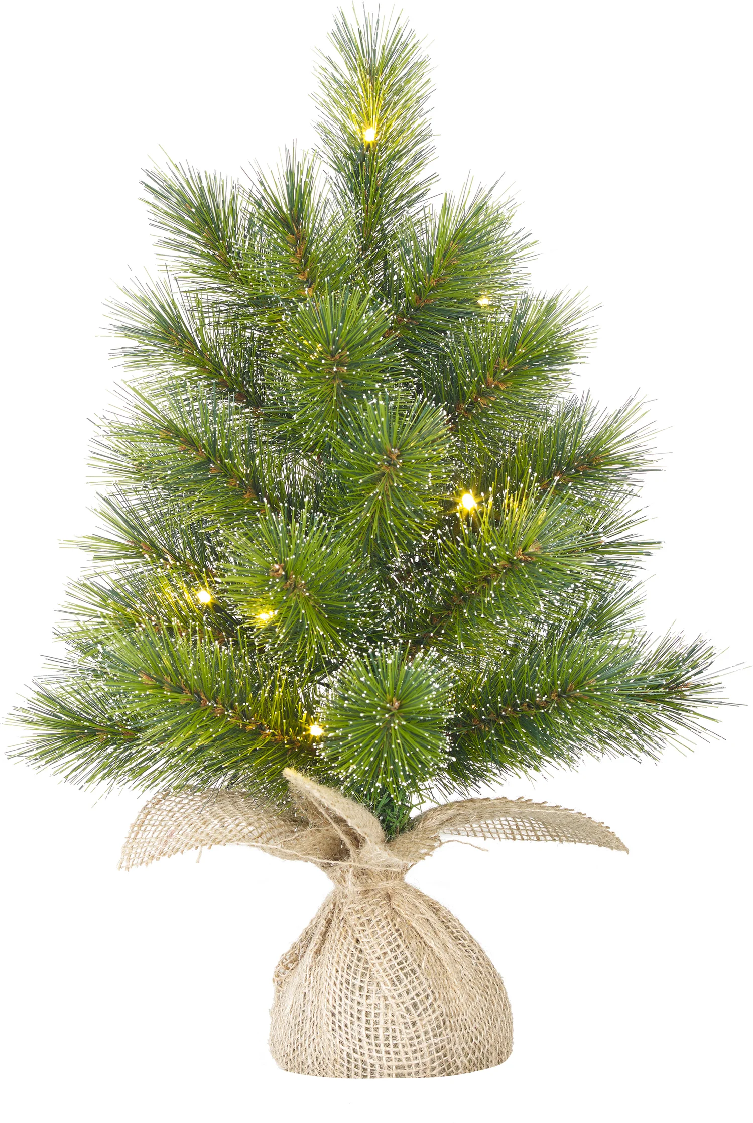 Black Box mini kunstkerstboom Glendon Burlap besneeuwd op jute voet met 20 lampjes koud wit D 23 H 60 cm