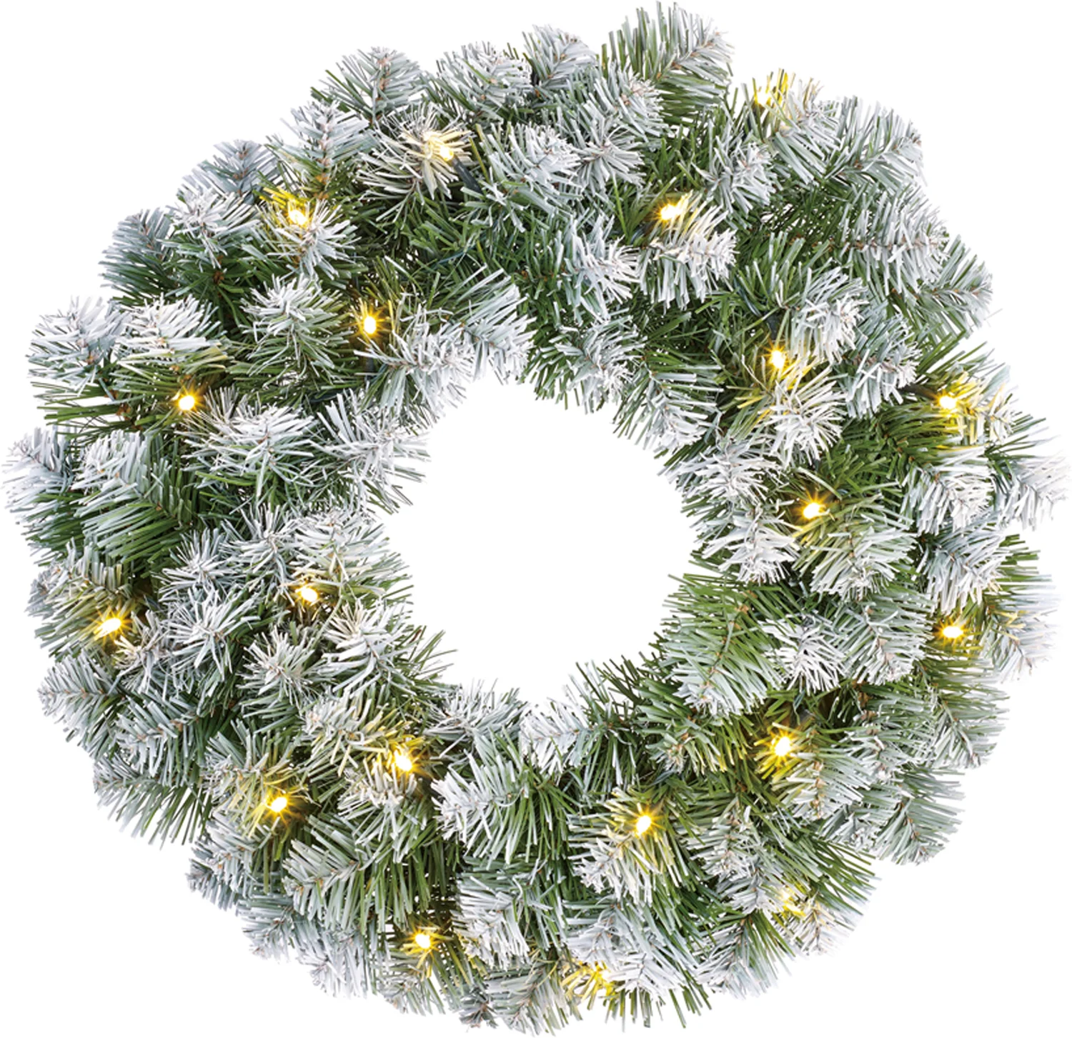 Black Box kerstkrans Norton D 45 cm groen / wit met 20 lampjes warm wit