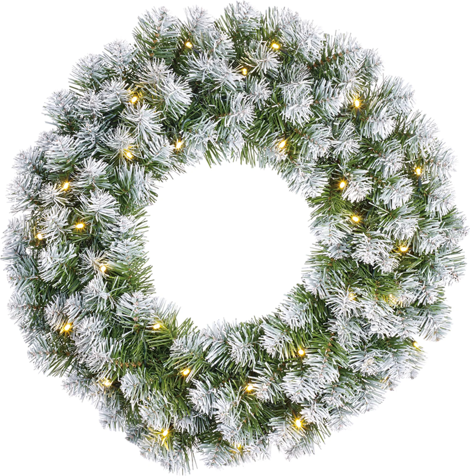 Black Box kerstkrans Norton D 60 cm groen / wit met 30 lampjes warm wit