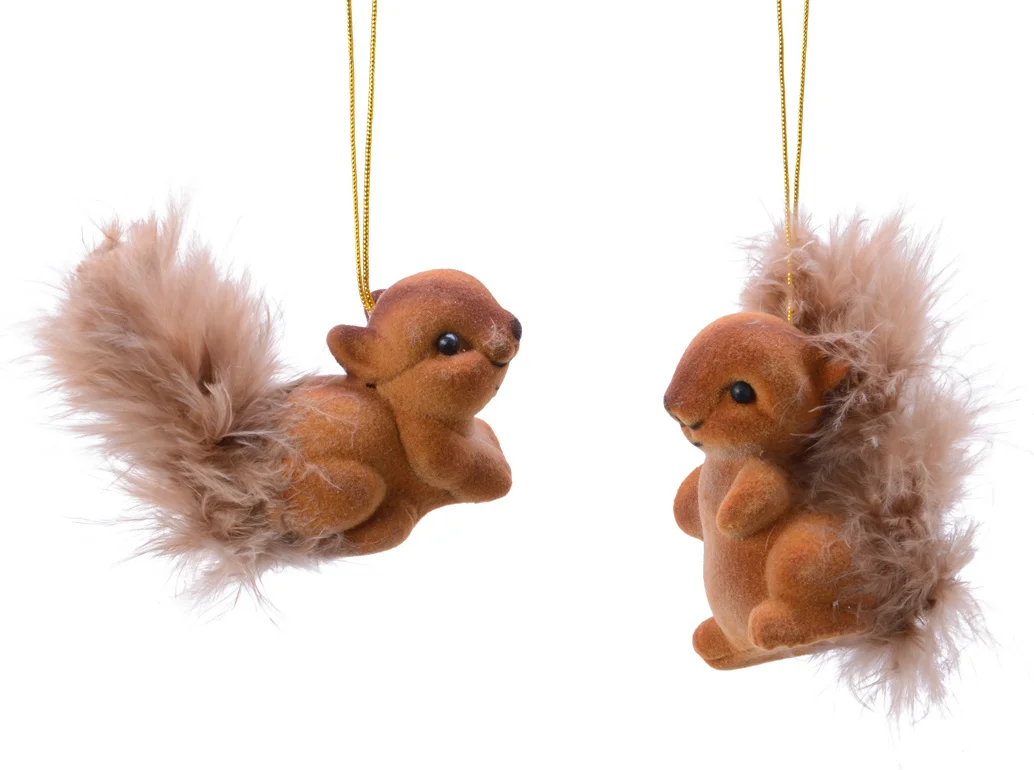 Decoris kerstornament Flock eekhoorn bruin 6 x 3 x 4 cm 2 stuks