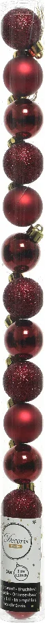 Decoris kerstbal bordeaux D 3 cm 14 stuks