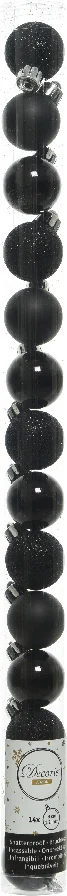 Decoris kerstbal zwart D 3 cm 14 stuks