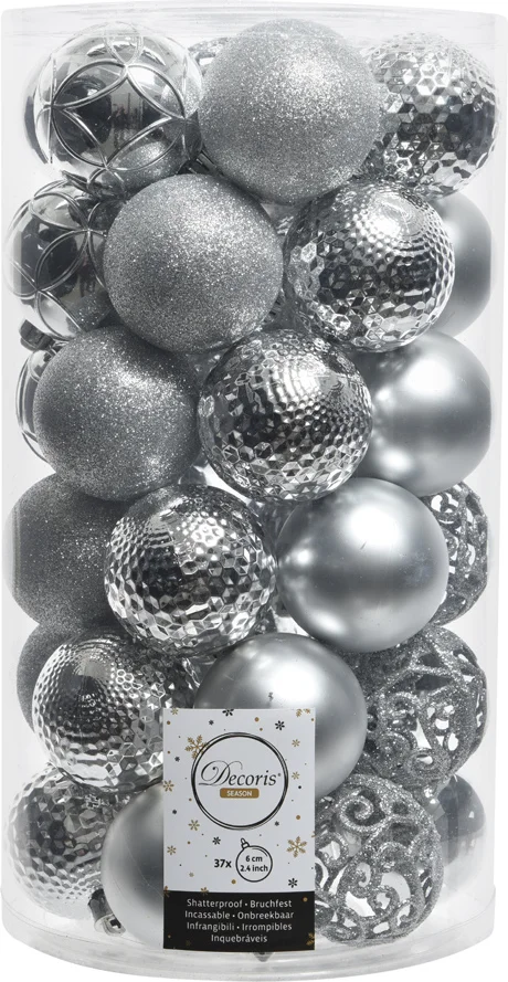 Decoris kerstbal zilver D 6 cm 37 stuks