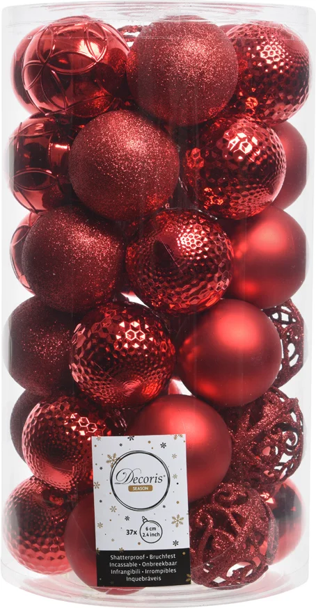 Decoris kerstbal rood D 6 cm 37 stuks