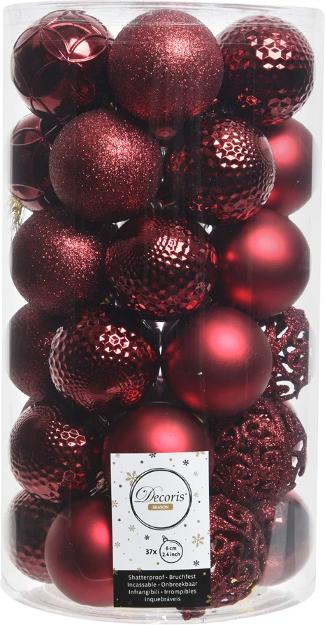 Decoris kerstbal bordeaux D 6 cm 37 stuks