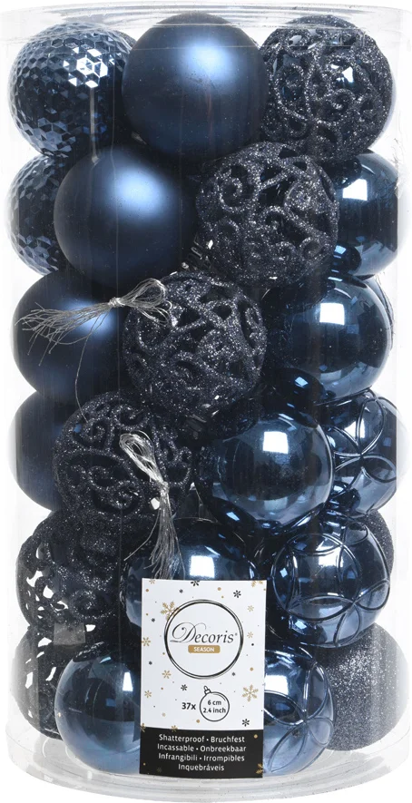 Decoris kerstbal blauw D 6 cm 37 stuks