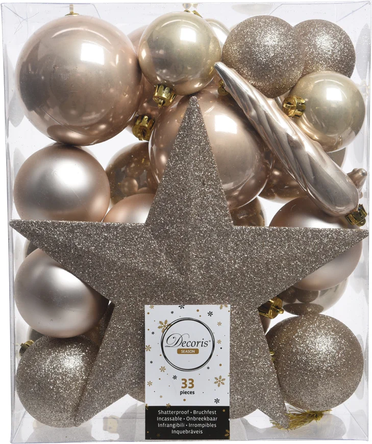 Decoris kerstboomdecoratie Marilene crème 33-delig