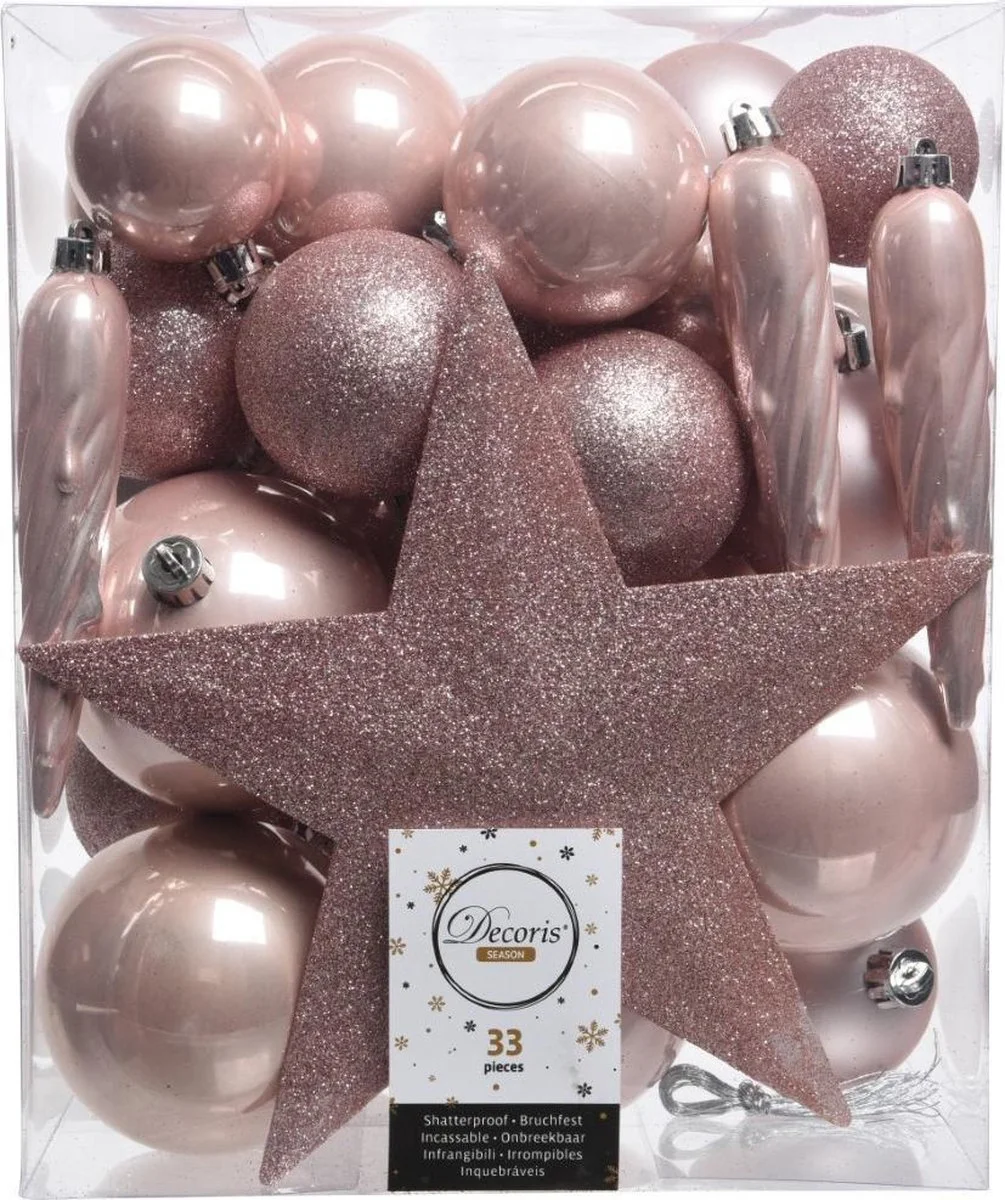 Decoris kerstboomdecoratie Marilene roze mix 33-delig