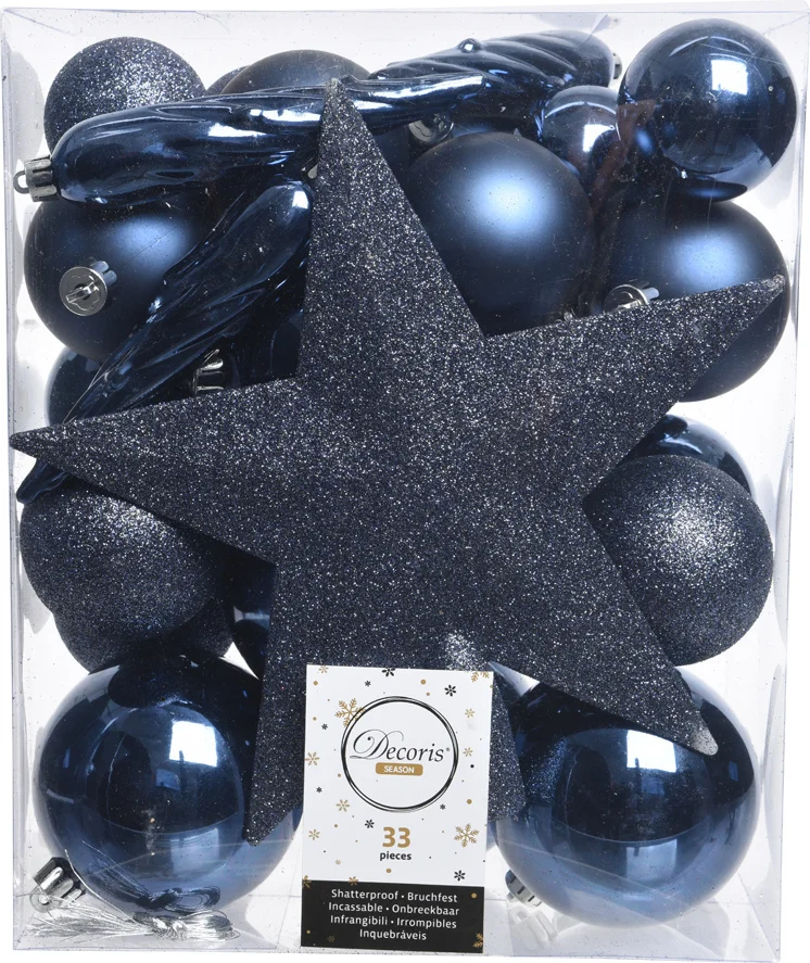 Decoris kerstboomdecoratie Marilene donkerblauw 33-delig