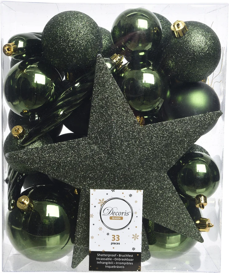 Decoris kerstboomdecoratie Tjardo groen 33-delig
