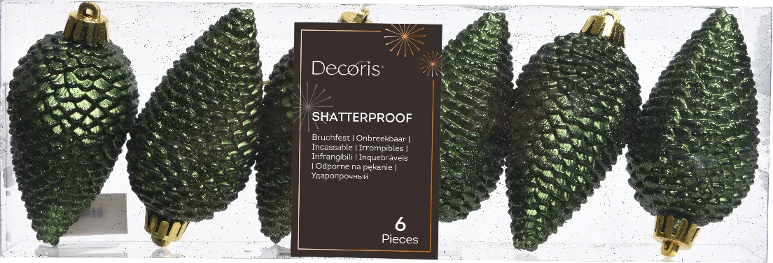 Decoris kerst ornament Manny dennenappel dennen groen 4,5 x 4,5 x 8 cm 6 stuks