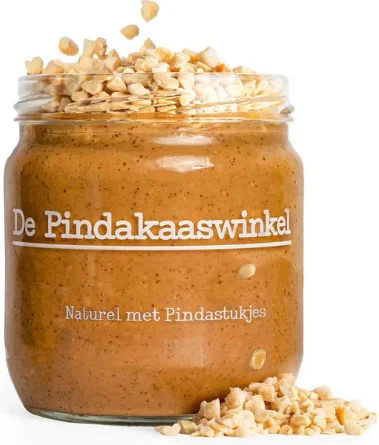 De Pindakaaswinkel pindakaas naturel met pindastukjes 420 ml