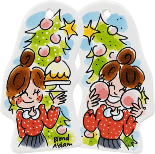 Blond Amsterdam kerst ornament Christmas Girl 9,5 x 9,5 x 1,5 cm