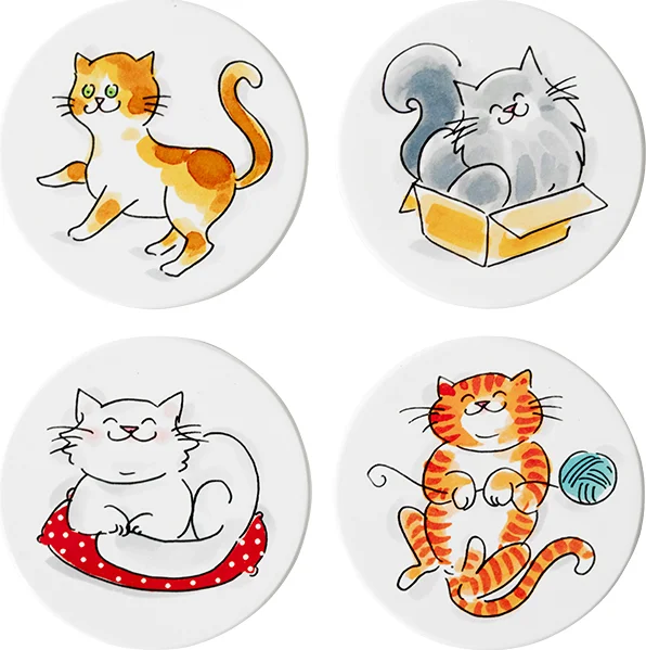Blond Amsterdam onderzetter Animals kat wit 10,6 x 10,5 x 3 cm 4 stuks