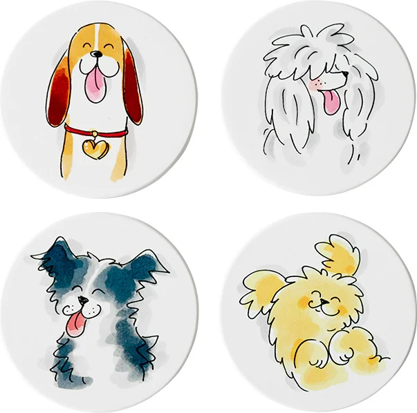 Blond Amsterdam onderzetter Animals hond wit 10,6 x 10,5 x 3 cm 4 stuks