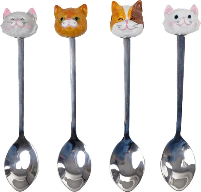 Blond Amsterdam theelepel set Animals kat zilver 4-delig