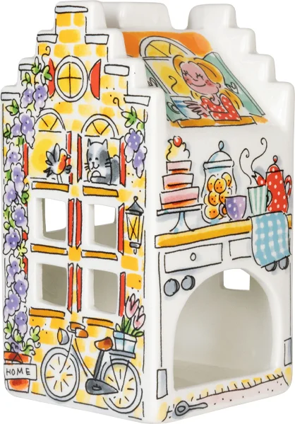 Blond Amsterdam waxinelichthouder Even Bijkletsen huisje 8,1 x 8,1 x 15 cm