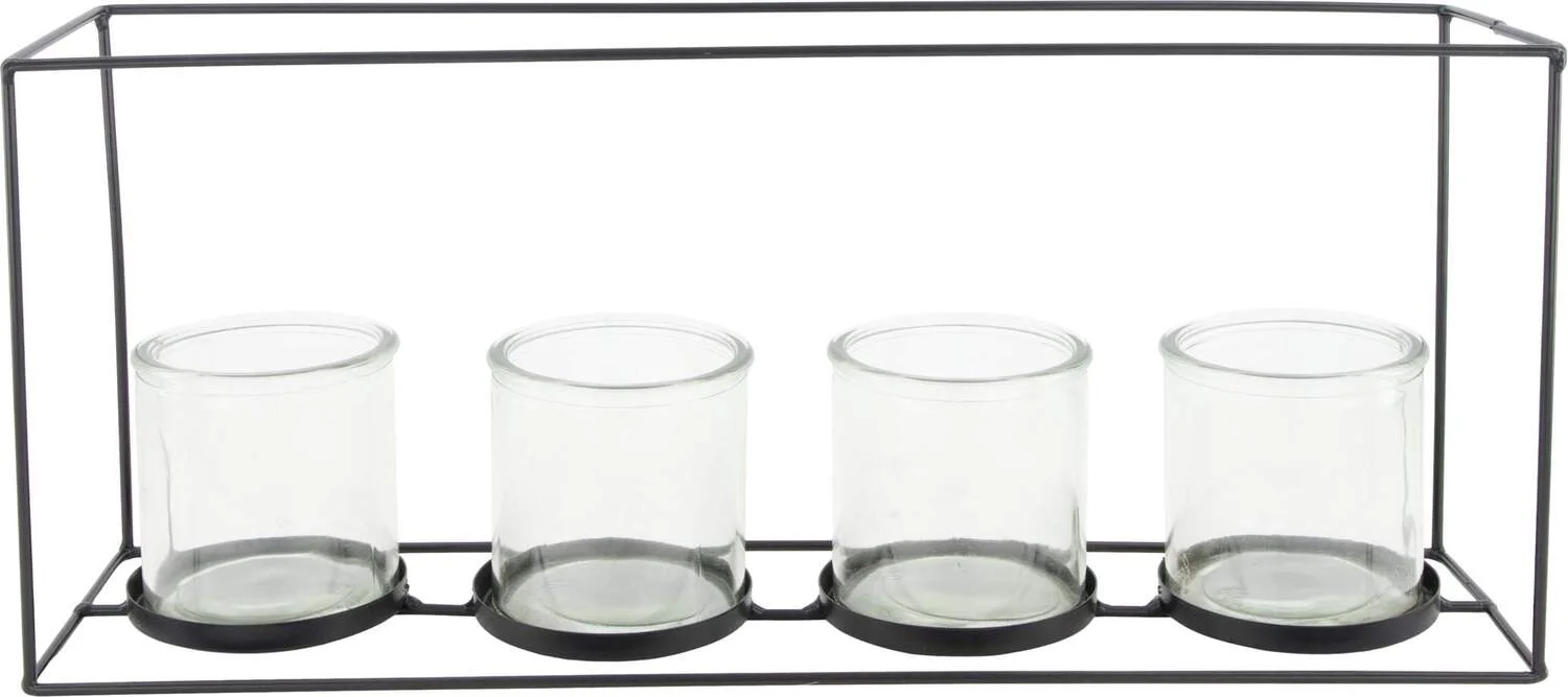 Dijk Natural Collections waxinelichthouder zwart / transparant 43 x 11,5 x 18 cm