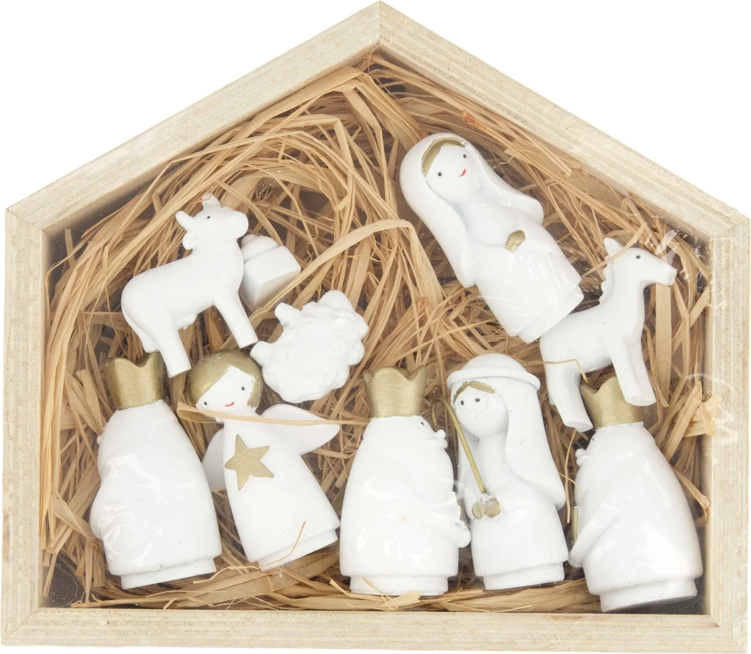 Dijk Natural Collections kerststal met figuren naturel / wit 17 x 3,5 x 15 cm
