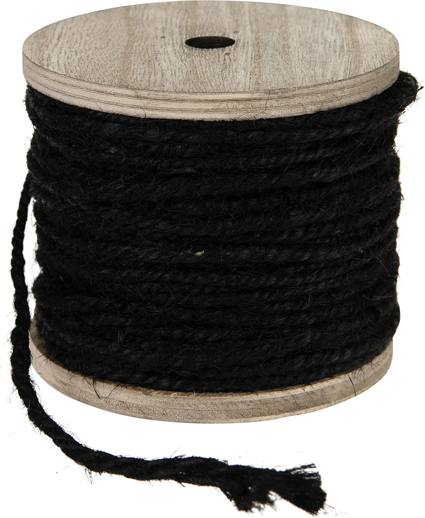 Decoratie touw op spoel zwart / naturel 130 g