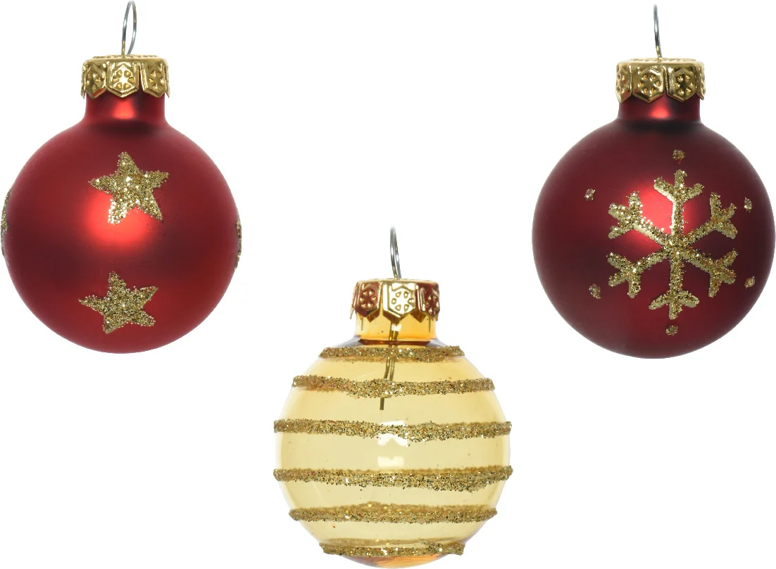Decoris kerstbal gemengd rood / goud D 3 cm 9 stuks