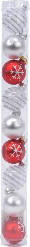 Decoris kerstbal zilver / rood D 3 cm 9 stuks
