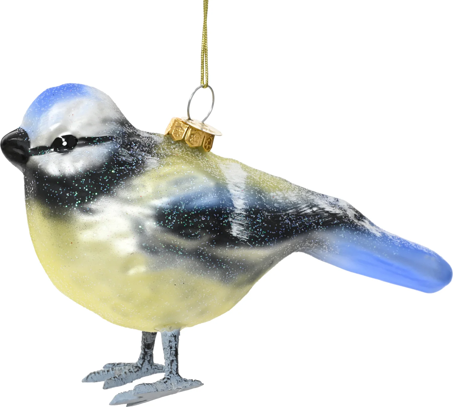Decoris kerst ornament Lintu pimpelmees blauw / geel 8,9 x 5,7 x 11 cm