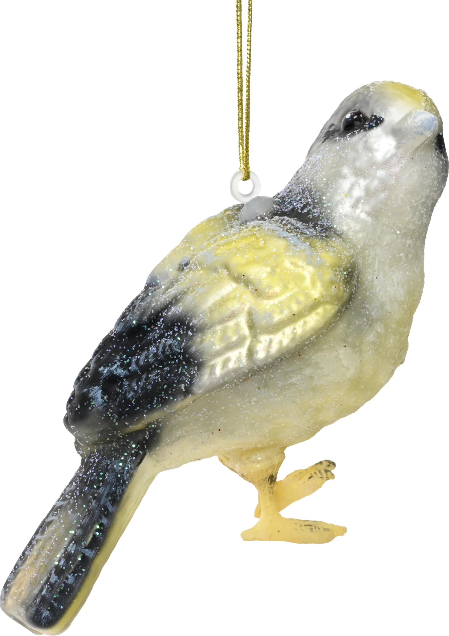 Decoris kerst ornament Lintu groenling zwart / beige 6 x 4,5 x 11,4 cm