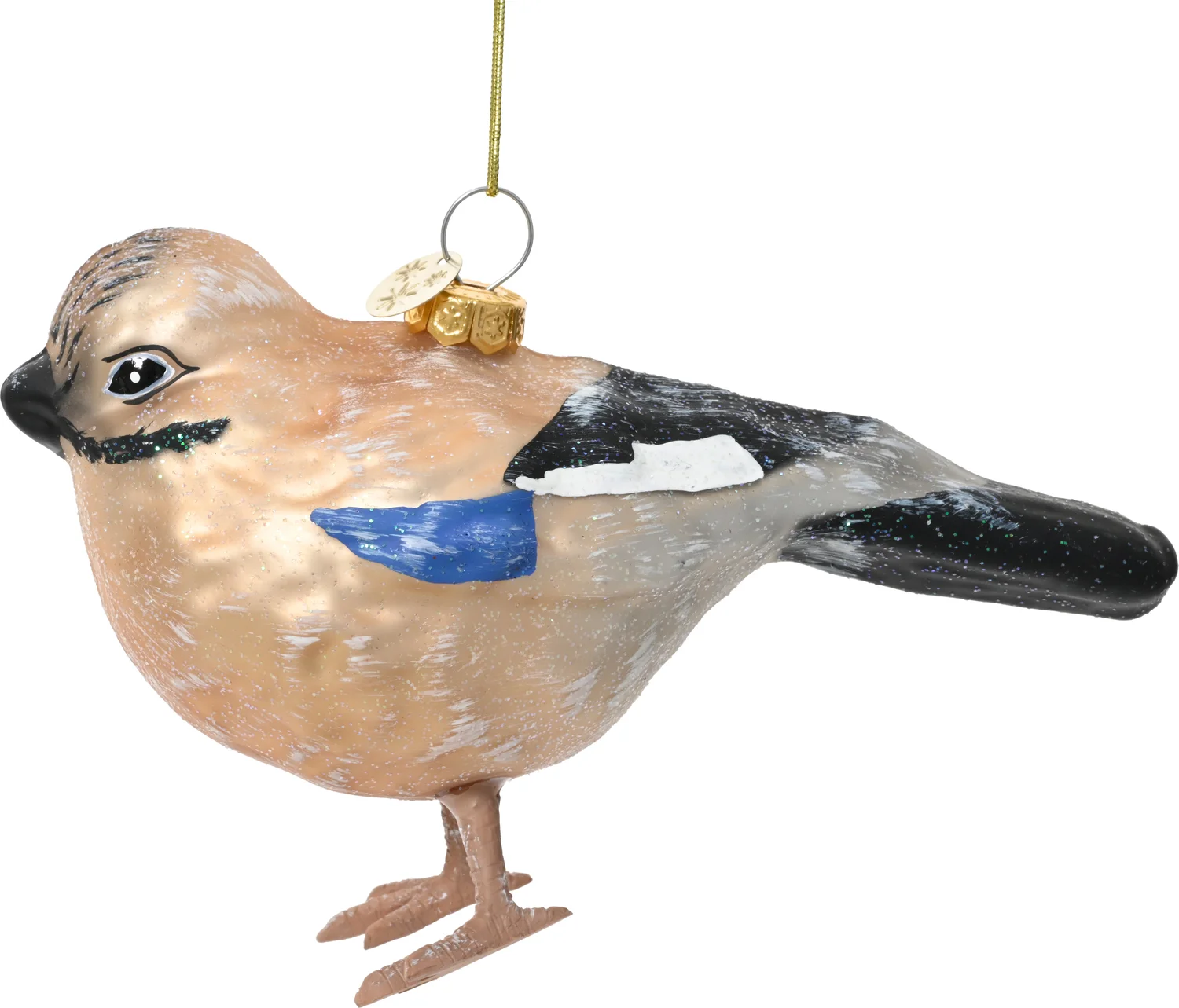 Decoris kerst ornament Lintu gaai beige / zwart 8,8 x 5,7 x 11 cm