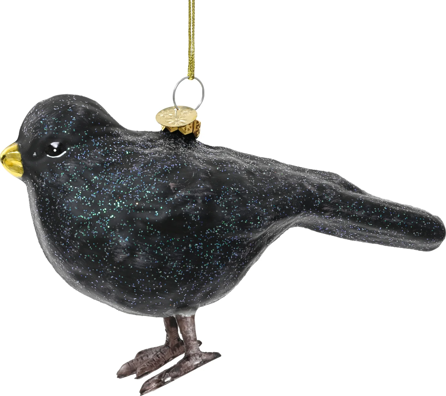 Decoris kerst ornament Lintu merel zwart 9,2 x 5,6 x 10,4 cm