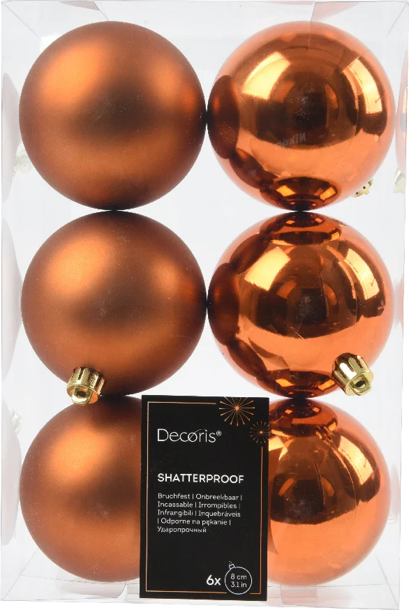 Decoris kerstbal oranje D 8 cm 6 stuks
