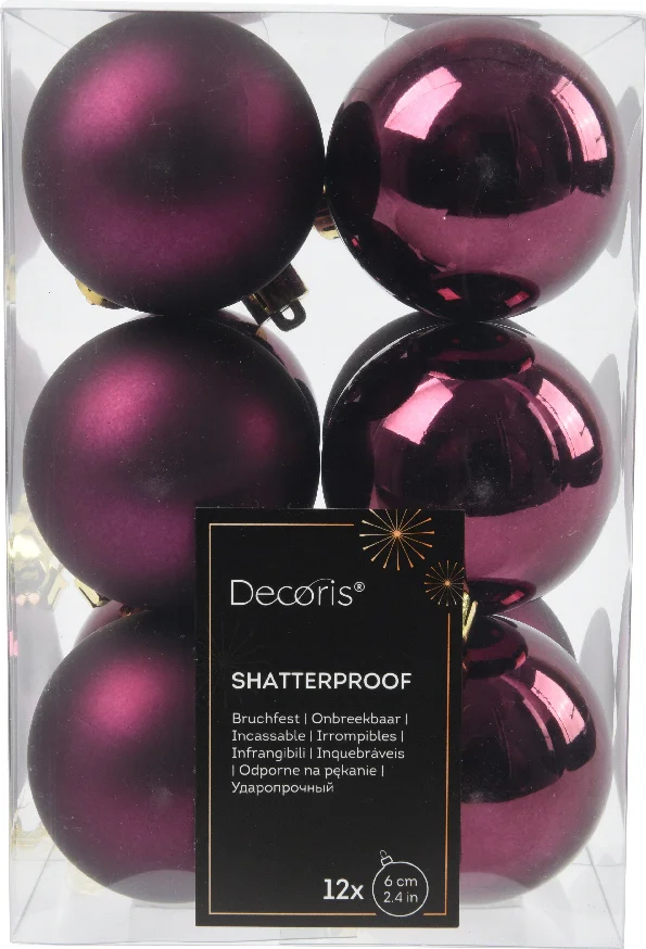 Decoris kerstbal paars D 6 cm 12 stuks